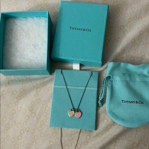 Tiffany & Co pink double heart necklace: 16” chain